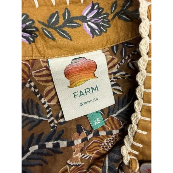 FARM Rio Ainika Cotton Floral Blouse.Beige Cream. Sz XS $198. NWOT